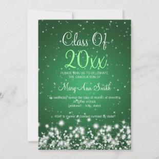 Elegant Graduation Party Winter Sparkle Green Invitation