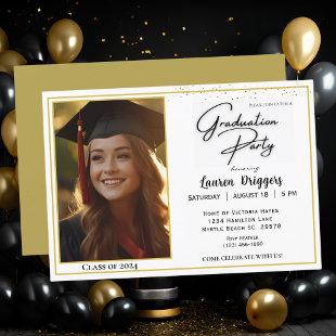 Elegant Graduation Photo Year Glitter  Invitation