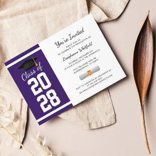 Elegant Graduation Purple and White Grad Party Invitation