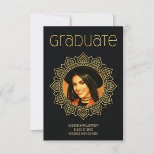 Elegant Graduation School Mandala Gold Black Announcement
