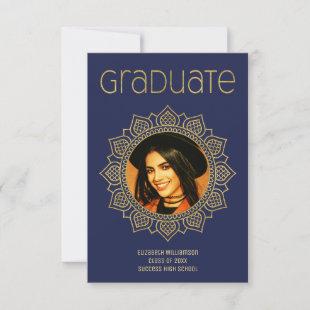 Elegant Graduation School Mandala Gold Blue Announcement