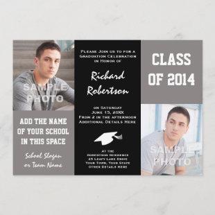 Elegant Gray and Black Young Man's Graduation 2014 Invitation