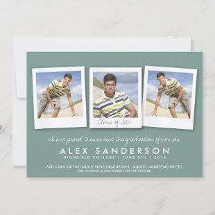Elegant Gray Green Graduation Photo Card 3 Photos