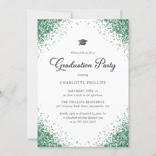 Elegant Green Confetti Photo Graduation Party Invitation