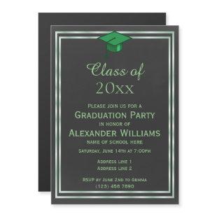 Elegant Green Double Framed Men's Graduation Magnetic Invitation