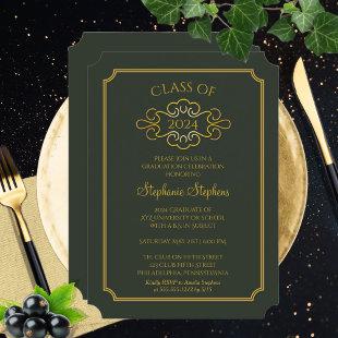 Elegant Green | Gold College Graduation Party Invitation