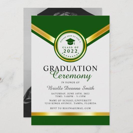 Elegant Green Gold Graduation Ceremony Invitation