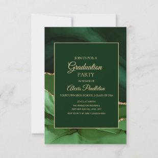 Elegant Green Gold Marble Agate Graduation Invitation
