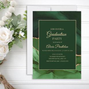 Elegant Green Gold Marble Agate Graduation Party Invitation