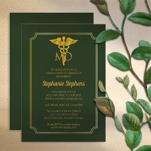Elegant Green | Gold MD Physician Graduation Party Invitation