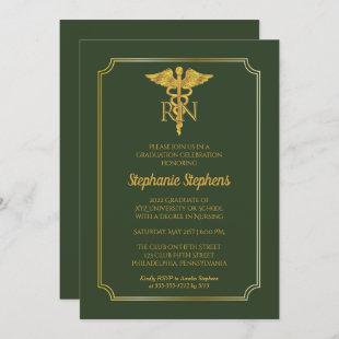 Elegant Green | Gold Nurse RN Graduation Party Invitation