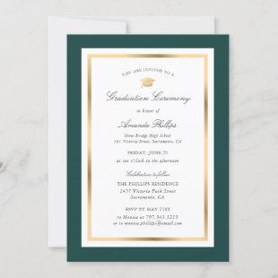 Elegant Green Gold Photo Graduation Ceremony Invitation