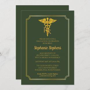 Elegant Green | Gold Rx Pharmacy Graduation Party Invitation
