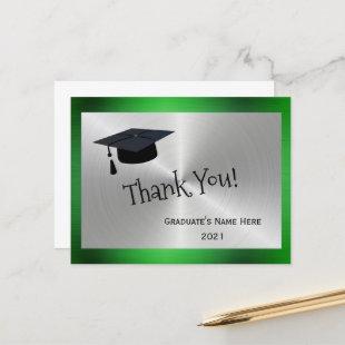 Elegant Green Silver Thank You Graduation Postcard