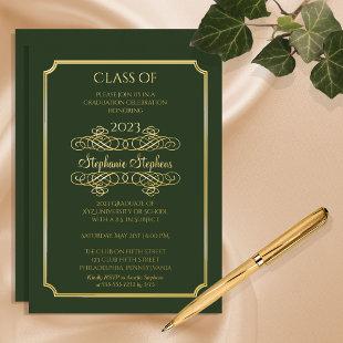 Elegant Green University Graduation Party Gold  Foil Invitation