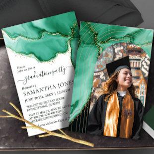 Elegant Green Watercolor Graduation Invitation