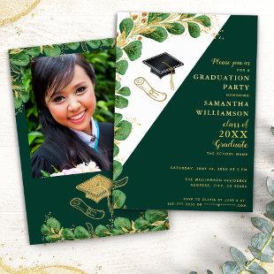 Elegant Green White Gold Class of 2023 Graduation Invitation