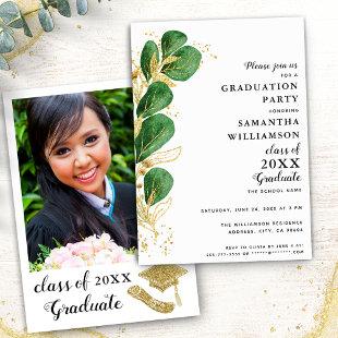 Elegant Greenery Custom Photo Graduation Party Invitation