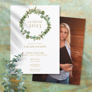 Elegant Greenery Garland Photo Graduation Party Invitation