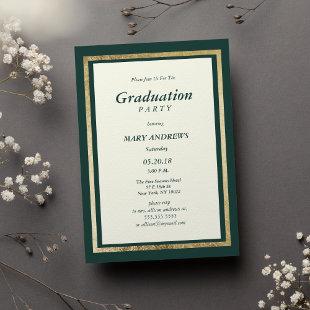 Elegant ivory gold forest green glam Graduation Invitation