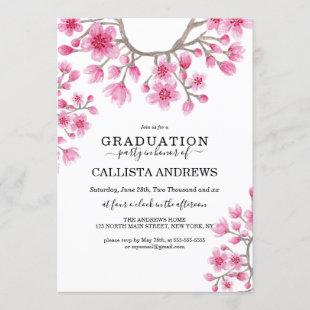 Elegant Japanese Cherry Blossom Floral Graduation Invitation