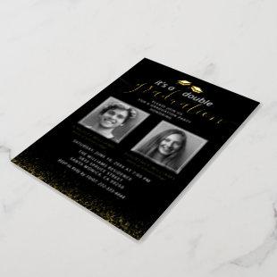 Elegant Joint Graduation Photo Black Gold Foil Invitation