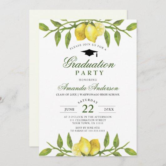 Elegant Lemons Greenery Chic Graduation Party Invitation