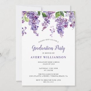 Elegant Lilac Floral Graduation Party Invitation