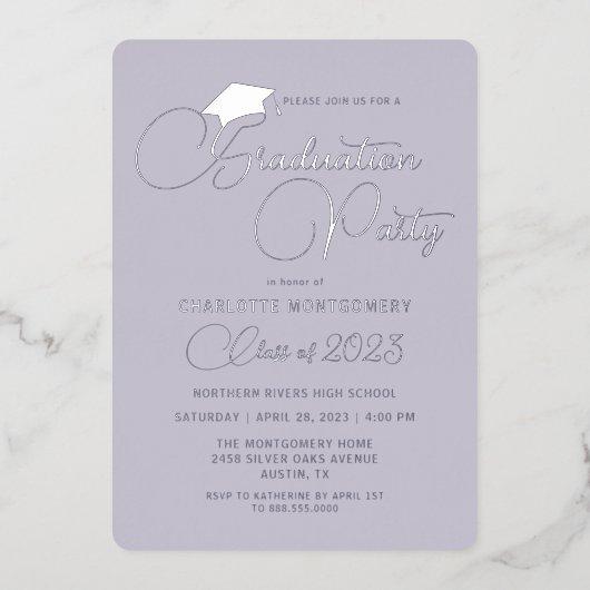 Elegant Lilac Real Foil Chic Graduation Invitation