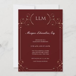 Elegant LLM Gold Burgundy Lawyer Graduation Invitation