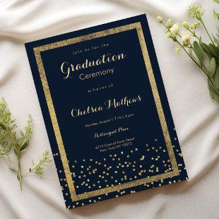 Elegant lush navy blue gold confetti Graduation Invitation