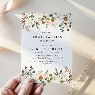 Elegant Magnolia and Blush Floral Graduation Party Invitation
