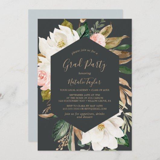 Elegant Magnolia Black and White Graduation Party Invitation