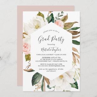 Elegant Magnolia White and Blush Graduation Party Invitation