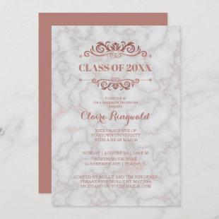 Elegant Marble Rose Gold Class of Graduation Party Invitation