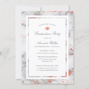 Elegant Marble Rose Gold Photo Graduation Party Invitation