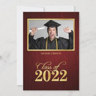 Elegant maroon and gold Class of 2022 Graduation  Invitation