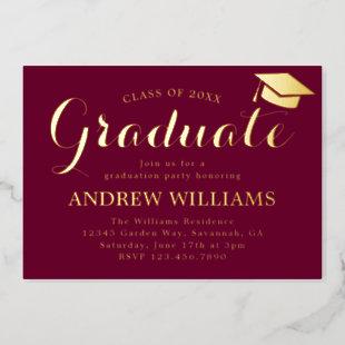 Elegant Maroon Burgundy Graduation Party Foil Invitation