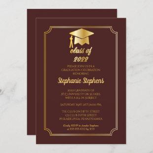 Elegant Maroon | Gold Cap College Graduation Party Invitation