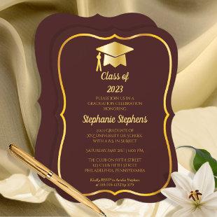 Elegant Maroon | Gold Cap Graduation Party Invitation