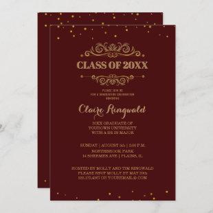 Elegant Maroon Gold Class of 2018 Graduation Party Invitation