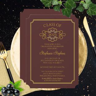 Elegant Maroon | Gold College Graduation Party Invitation