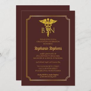Elegant Maroon | Gold Nurse BSN Graduation Party Invitation
