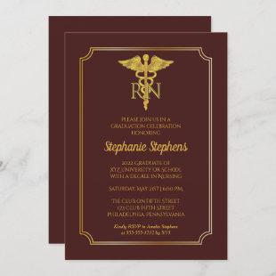 Elegant Maroon | Gold Nurse RN Graduation Party Invitation