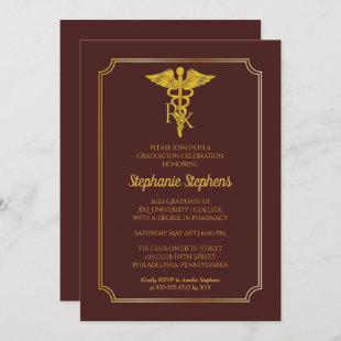 Elegant Maroon | Gold Rx Pharmacy Graduation Party Invitation