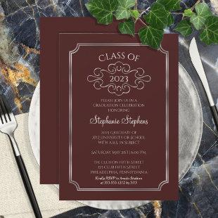 Elegant Maroon | SIlver College Graduation Party Invitation