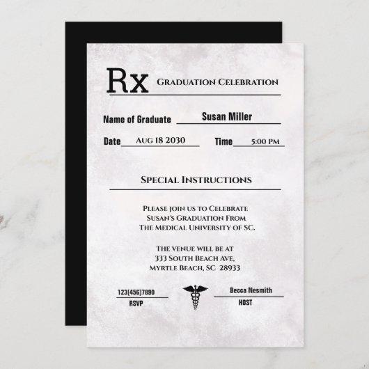 Elegant Medical Prescription Pad Graduation   Invitation