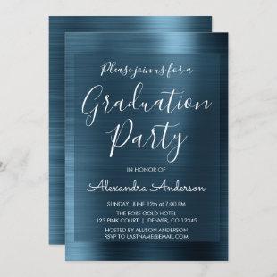 Elegant Metallic Navy Blue Graduation Party Invitation