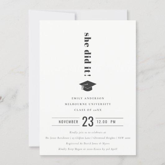 Elegant Minimal Bold Typography Graduation Cap Invitation