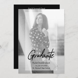 Elegant Minimalist Black & White Photo Graduation Invitation